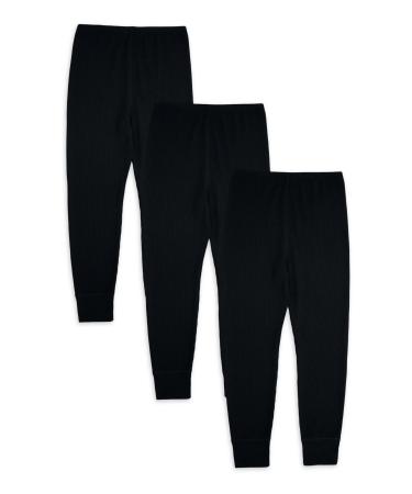 Fruit of the Loom Boy's 3 Pack Waffle Knit Thermal Pants, Black Soot, Size 6-7