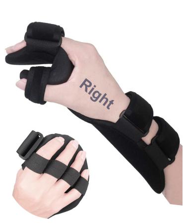 Soft Stroke Resting Hand Splint Carpal Tunnel Wrist Brace Night Immobilizer Finger Stabilizer Wrap - for Muscle Atrophy Rehabilitation Arthritis Tendonitis Carpal Tunnel Pain (Right/M) Right - Medium