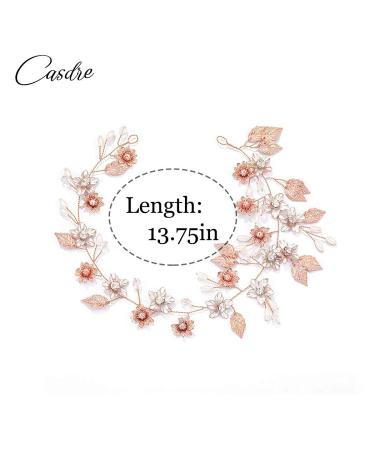 Flower Bride Wedding Hair Vine | Leaf Bridal Hair Accessories | Pearl Headband for Women and Girls - Rose Gold - Buy Online on GoSupps.com