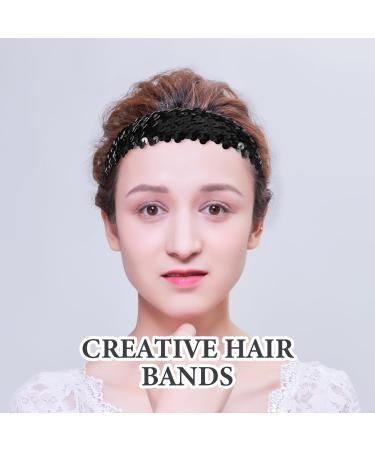 Uonlytech Sequin Headband Adjustable Non Slip Wide Headband Sparkly Black Headband Sports Bling Hairband 1920s Glitter Headdress for Women Girls - Buy Online on GoSupps.com
