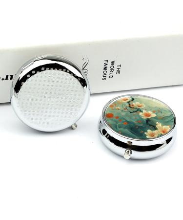 Small Travel Pill Case | Round Metal Pill Box | 3 Compartment Portable Organizer | Mini Pill Holder for Travel - Flower Design - Buy Online on GoSupps.com