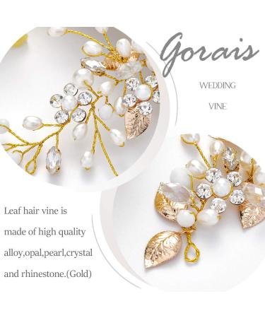 Gorais Bride Gold Pearl Wedding Hair Vine for Women - Leaf Bridal Headpiece (C Gold) - Buy Online on GoSupps.com