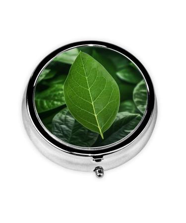 Green Leaf Nature Portable Metal Pill Box Round Mini 3-Compartment Plastic Insert hinged Fastening Design Suitable for Small Pills Must-Have for Travel Black