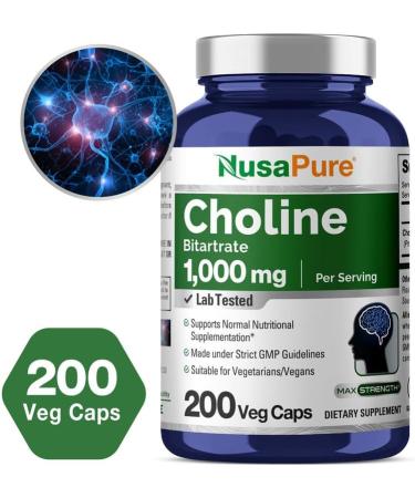 Buy NusaPure Choline Bitartrate 1000 mg - 200 Veggie Capsules | Vegetarian Non-GMO | International Shipping - Buy Online on GoSupps.com
