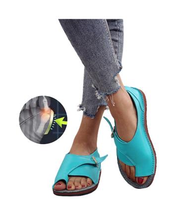 Orthopedic women's sandals open toe area leather flat sole sandals Bonnie shoes casual correction sandals for summer outdoor hiking walking beach sandals (navy blau navy 41 EU