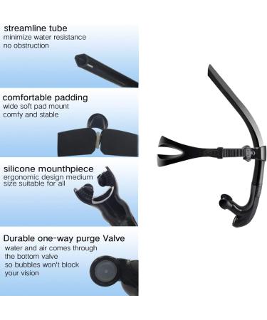Spinosaurus Swim Snorkel for Lap Swimming and Training - Comfortable Silicone Mouthpiece - One-Way Purge Valve - Easy Breathing for Pool and Open Water - Black - Buy Online on GoSupps.com