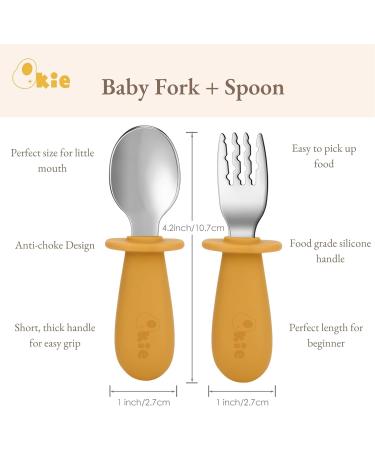 Qkie 4-Pack Stainless Steel Baby Cutlery Set | Toddler Fork & Spoon with Silicone Handles | Ideal for 10+ Months | Sand White & Gray - Buy Online on GoSupps.com
