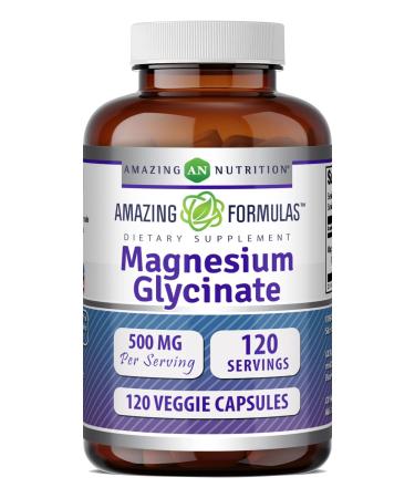 Amazing Formulas Magnesium Glycinate 500 Mg | Veggie Capsules Supplement | Non-GMO | Gluten-Free | Made in USA (1 Pack | 120 Count) Unflavored 1 Pack