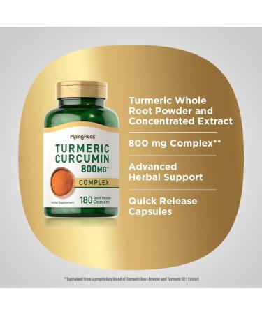 Piping Rock Turmeric Curcumin Supplement 800mg | 180 Capsules | Herbal Extract Complex | Non-GMO Gluten Free - Buy Online on GoSupps.com