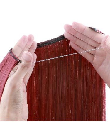 Silk-Co Dark Red Hair Extensions - 50cm Invisible Cord Smooth Synthetic Hair with Rubber Band | Premium Sealing Extensions for Women - Buy Online on GoSupps.com