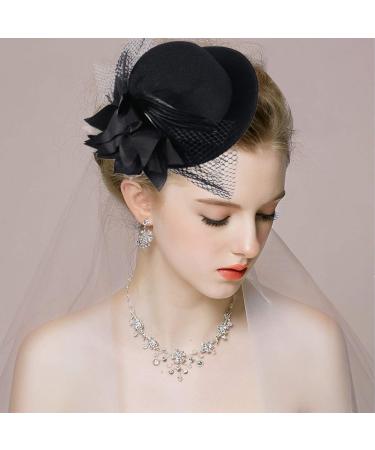 FRCOLOR Mini Top Hat Fascinator Hair Clip Black Veil Top Hat Hair Clip Hair Accessories for Halloween Tea Party - Buy Online on GoSupps.com