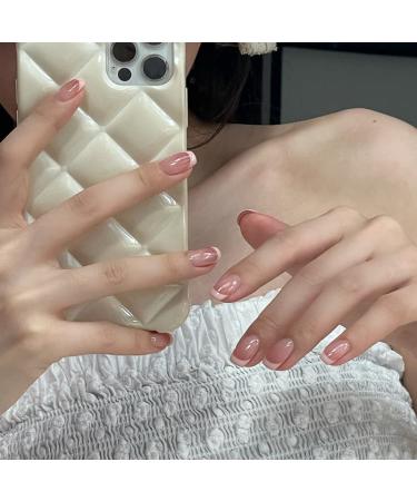 French Square Press on Fake Nails - 24Pcs Pink Gradient Full Cover Short Acrylic False Nails for Women and Girls - Buy Online on GoSupps.com