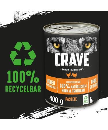 Crave Adult Dog Water Feed Pate with Turkey & Chicken - High Protein Grain-Free Premium Wet Dog Food (6 Cans x 400g) - Buy Online on GoSupps.com