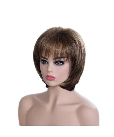 SEVENCOLORS Short Hair Wig with Bangs - Dark Brown Mixed Blonde Pixie Cut for Women | Synthetic Straight Fiber Wig - Buy Online on GoSupps.com