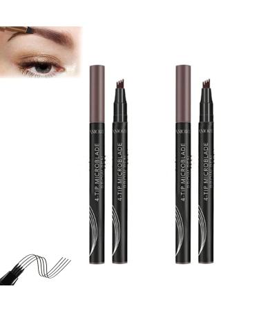 4-Tip Microblade Brow Pen 2023 New Anjoize Eyebrow Microblade Pen 4 Tip Precision Waterproof Brow Pen Microblading Pencil For Eyebrows Eyebrow Makeup Fine-Stroke Long Lasting (2PCS Dark Brown)