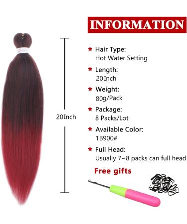 Xtrend 20 Inch EZ Braids 8Packs Ombre Bungundy Pre-Stretched Easy Braiding Hair Extensions Itch Free Hot Water Setting Synthetic Fiber Hair Extensions 1B900# 20 Inch (Pack of 8) 1B900# - Buy Online on GoSupps.com