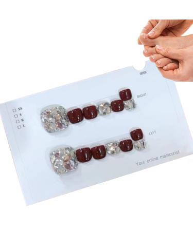 Esncddym Artificial Toenail - Glitter Press On Toe Nails | Sparkling Cat's EyeToenail Glossy Fake Toe Nails Manicure Art Easy to Apply for Women Girls for Summer