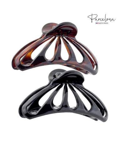 Parcelona French Small Black & Shell Rain Drop 2 3/4 Inch Celluloid Shell Claw Jaw Hair Clip Set Pack of 2 - Buy Online on GoSupps.com