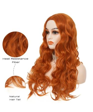 Orange Ginger Long Curly Wavy Wig for Women - Synthetic Copper Red Middle Part Wig for Daily & Party Use - Buy Online on GoSupps.com