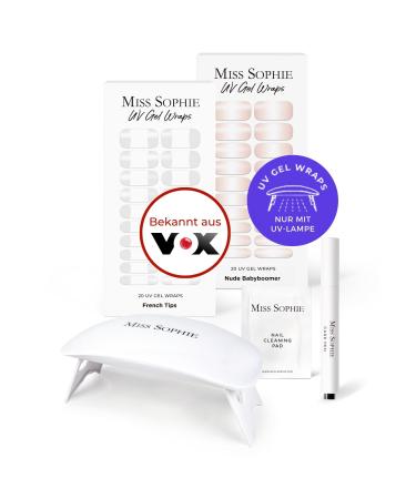 Original Miss Sophie UV Starterset I self -adhesive UV nail foils I nail sticker in nude baby boomer & French tips I No splinters i long stop i fast & simple application starter set (nude baby boomer uv / French tips uv)