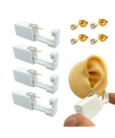 4 Pack Disposable Sterile Ear Piercing kit, self piercing earrings Gun,A fun at home piercing kit (Gold)