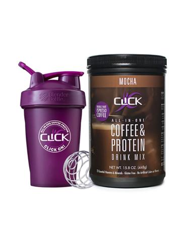 CLICK Coffee Protein Shaker Cup - 20oz with Wire Whisk Ball - Buy Online on GoSupps.com