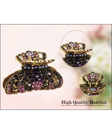 Crystal Rhinestone Hair Claw - Antiqued Silver Plated Clip for Thin & Thick Hair | Anti-Slip Diamante Hair Clamp - Hair Styling Accessory (Gold/Purple) - Buy Online on GoSupps.com