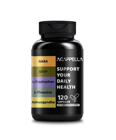 ACAPPELLA Ashwagandha Supplements with GABA Supplement 5-HTP L - Theanine Capsules and L-Tryptophan Capsule - 120 Count