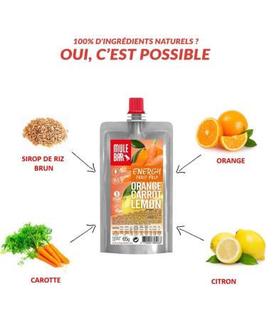 Mulebar - Sport Energy Compote - Orange - Carrot - Lemon - 65g - Vegan - Gluten Free - Made in France - Buy Online on GoSupps.com