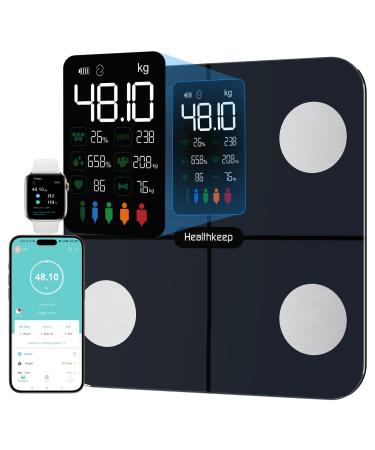 Healthkeep Smart Body Fat Scale with Large VA Display 15 Body Composition Metrics with Heart Rate Body Fat Smart Digital Bathroom Weighing Scale Compatible with iOS Android Max 400lb/180kg 28cm Marine Blue