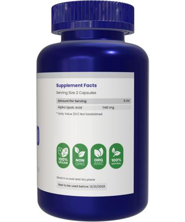AZ BIOTECH Alpha Lipoic Acid (ALA) 570 mg Capsules - 180 Count Gluten Free Non-GMO Vegan - Buy Online on GoSupps.com