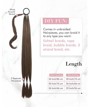 REECHO DIY Braid Ponytail Extension 34 Inch - Medium Brown with Highlights | Natural Synthetic Hair | 180g - Buy Online on GoSupps.com