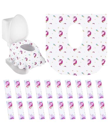 PaperKiddo 20 Pack Disposable Toilet Seat Covers Unicorn Design Waterproof Potty Training Seat Cover Set Extra Large Perfect for Kids and Adults Individually Wrapped for Travel and Home Unicorn B