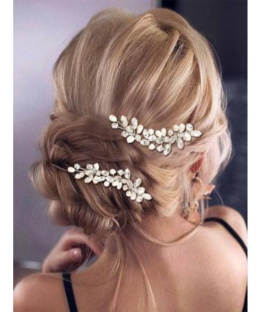 Silver Crystal Pearl Bridal Hair Pins - Casdre Wedding Hair Accessories (Pack of 2) - Buy Online on GoSupps.com