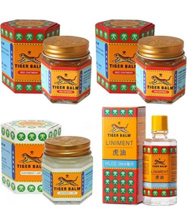 Tiger Balm Liniment (Liquid) 28ml + 2 Jars of Tiger Balm Red Ointment 30g/Jar + Tiger Balm White Ointment 30g/Jar by Tiger Balm