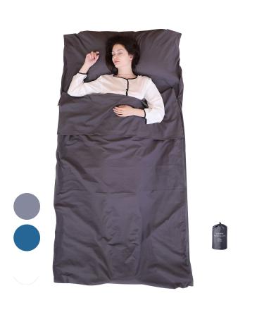 EXERMIL 100% Cotton Sleep Sack with All-Round Zippers, 87x43 Large Sleeping Sheets for Hotels,Traveling & Camping,Multifunctional Travel Sheets (Unzipped:87x87) for Adults, Lightweight, All Season Grey
