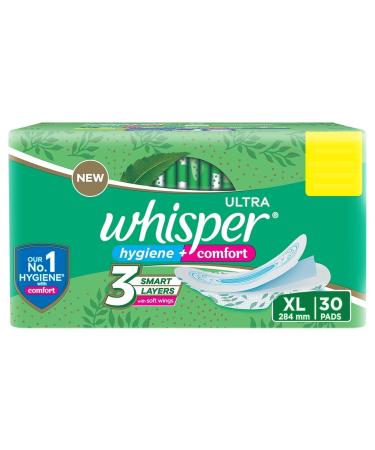 Whisper Ultra Clean Sanitary with Wings - 30 Pieces (XL)