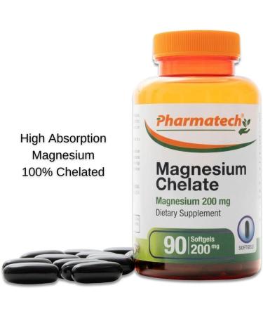 Pharmatech Magnesium Chelate 200mg Softgels - High Absorption, Better Sleep, Stress Relief & Energy Support for Women and Men - 90 Count - Buy Online on GoSupps.com