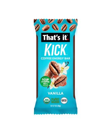 Thats it. Kick Coffee Energy Bar 24 Mini Bars - Plant-Based, Vegan, USDA Organic, 95mg Natural Caffeine, Keto Friendly - 24 Pack of Vanilla Bars - Buy Online on GoSupps.com