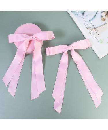 2 Pack Hair Bows for Women Pink Bow Hair Clips French Barrette with Long Silky Satin Hair Ribbons for Women Girls(Light Pink) - Buy Online on GoSupps.com