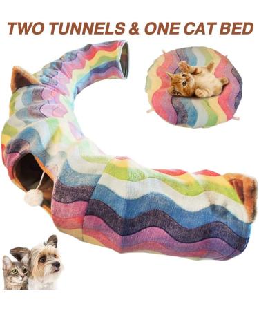 HOMEYA Cat Dog Tunnel Bed with Mat | Collapsible 3 Way Cat Tube Condo Play Toy | Peek Hole & Fun Ball | Indoor Outdoor Interactive Hideout Exercising House | Toys for Pet Kittens Kitty | Multi-colored Full-Moon - Buy Online on GoSupps.com