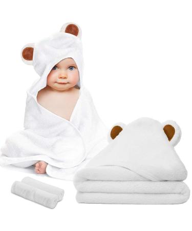 CIGREEN Baby Towel and Washcloth Set-Baby Bath Towel and Washcloth -Hooded Towel and Washcloth-Organic Bamboo Fiber Hooded Baby Towel for Boys, Girls, Kids, Toddlers, Newborn Bath Present(Beige)