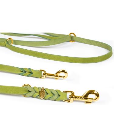 Copcopet 3-Way Adjustable Dog Leash | Soft Braided Fat Leather | Handmade in Germany | 3m x 12mm | Green | Durable Brass Fittings - Buy Online on GoSupps.com