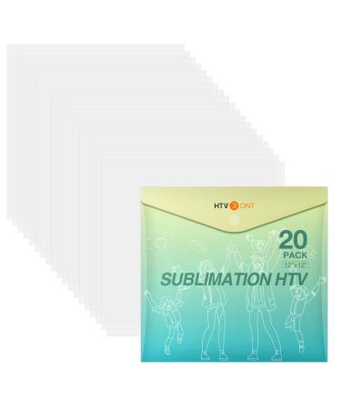 HTVRONT Clear HTV Vinyl for Sublimation 20 Pack 12 X 12 Matte Sublimation Vinyl for Cotton Fabric Wash Durable Clear Dye Sub HTV for Light-Colored T Shirts