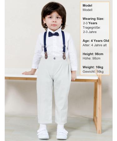Mint Green Baby Boy Outfit Set - 4pcs Gentleman Wedding Suit with Long Sleeves Shirts, Trousers, Suspenders & Bowtie - 12-18 Months (White/Grey) - Buy Online on GoSupps.com