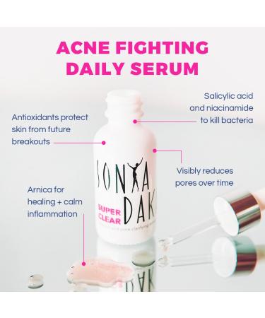 SONYA DAKAR Super Clear Serum - Acne Fighting with Salicylic Acid & Niacinamide | Minimize Pores Reduce Inflammation & Blemishes | International Shipping Available - Buy Online on GoSupps.com