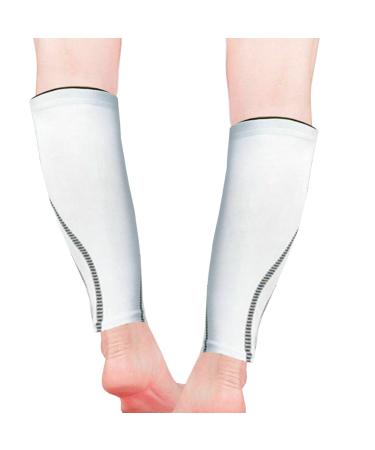 Gemx Calf Compression Sleeve Men & Women (1 Pair) Footless Calf Sleeves for Shin Splints Support Breathable Neoprene Fabric Shin Sleeves for Calf Support Ideal For Running Cycling & Hiking XL (Calf Wave) White