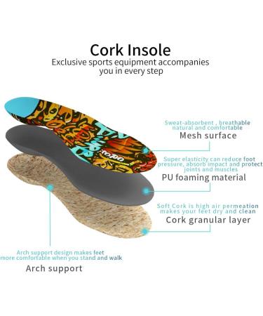 Senthmetic Natural Cork Insoles - Graffiti Style, High Arch Support Orthotics for Flat Feet, Pronation, and Foot Pain Relief - Free Tailoring Included - Buy Online on GoSupps.com