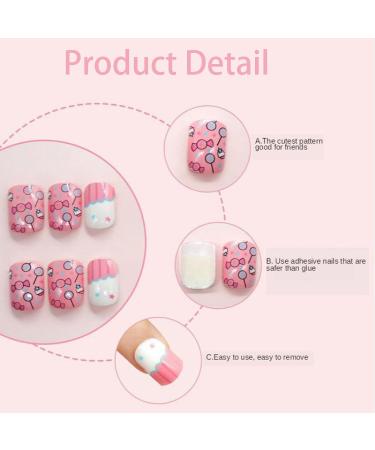 96 Pieces Kids Fake Nails with Nail Glue Pre-glue Full Cover Short False Nails Lovely Ready to Wear Press-On Gel Nails for Children girl (A) - Buy Online on GoSupps.com