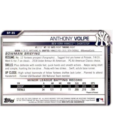 2021 Bowman Prospects #BP-85 Anthony Volpe New York Yankees Baseball NM-MT - Top MLB Rookie Card - Buy Online on GoSupps.com